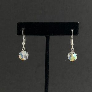 Aurora Borealis Clear Crystal Earrings, 1 3/8" Long with Silver Plated Ear Wires